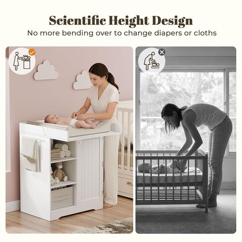 Baby Changing Table with Foldable Tabletop,White Storage Cabinet with Shelf | Modern Diaper Changing Station with Door Rack, Perfect for Bedroom & Nursery (Pad Not Included) in Kuwait