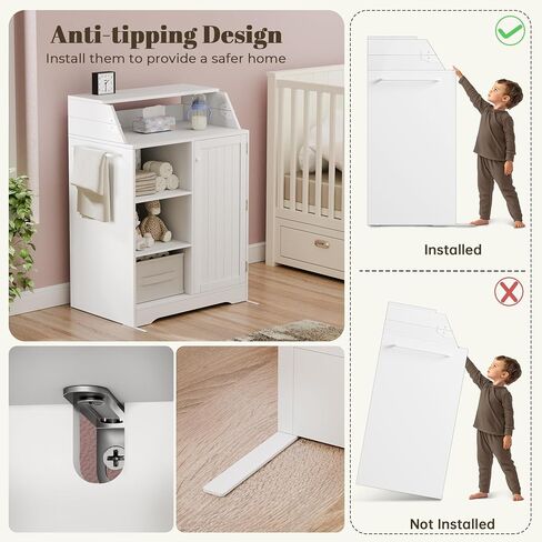 Baby Changing Table with Foldable Tabletop,White Storage Cabinet with Shelf | Modern Diaper Changing Station with Door Rack, Perfect for Bedroom & Nursery (Pad Not Included) in Kuwait
