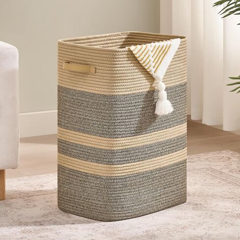 Nunsino Laundry Hamper,Laundry Basket with Leather Handles,Woven Storage Basket for Toys,Pillows,Blankets,Clothes,Dark&Brown in Kuwait