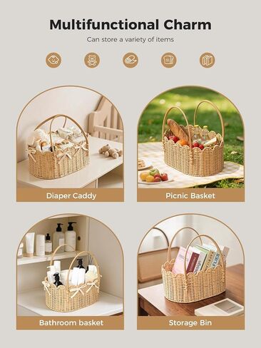 Large Diaper Caddy Organizer, Hand Rattan Scalloped Diaper Caddy Changing Table Organizer, Versatile Nursery Bakset Picnic Basket Household Organizer (Natural PE Rattan - Classic, XXL) in Kuwait