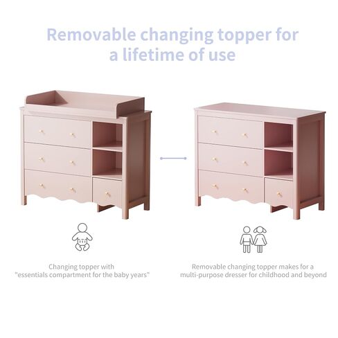 Baby Dresser with Changing Table Top Kids Dresser Pink | Nursery Dresser Wooden Small Dressers for Bedroom Baby Dresser Organizer Girls Dresser Diaper Organizer in Kuwait