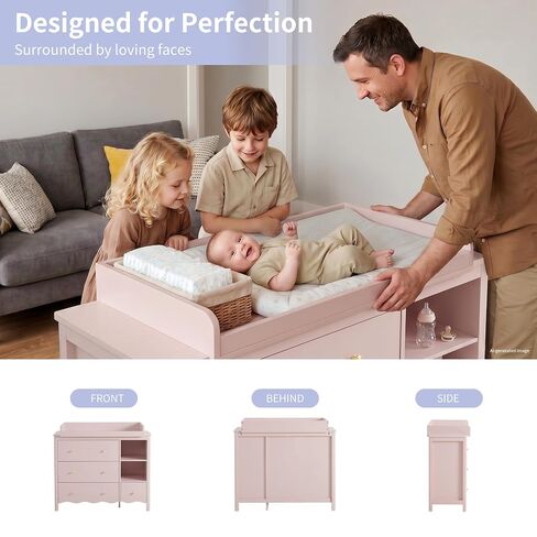 Baby Dresser with Changing Table Top Kids Dresser Pink | Nursery Dresser Wooden Small Dressers for Bedroom Baby Dresser Organizer Girls Dresser Diaper Organizer in Kuwait