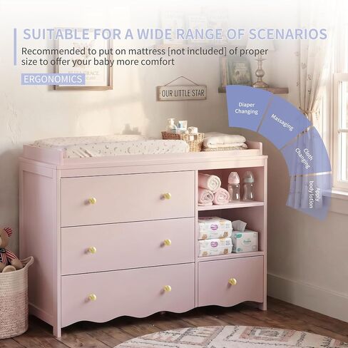 Baby Dresser with Changing Table Top Kids Dresser Pink | Nursery Dresser Wooden Small Dressers for Bedroom Baby Dresser Organizer Girls Dresser Diaper Organizer in Kuwait