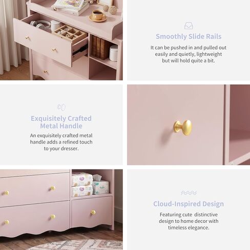 Baby Dresser with Changing Table Top Kids Dresser Pink | Nursery Dresser Wooden Small Dressers for Bedroom Baby Dresser Organizer Girls Dresser Diaper Organizer in Kuwait