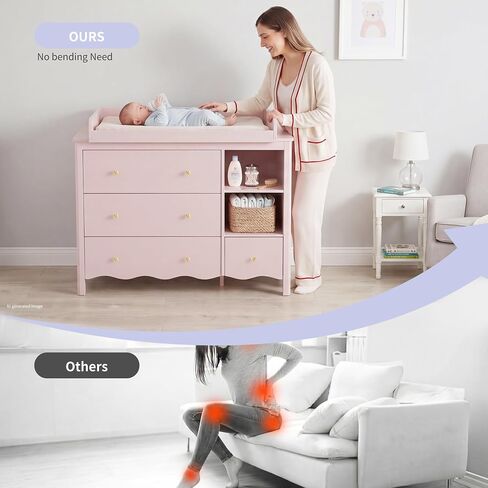 Baby Dresser with Changing Table Top Kids Dresser Pink | Nursery Dresser Wooden Small Dressers for Bedroom Baby Dresser Organizer Girls Dresser Diaper Organizer in Kuwait
