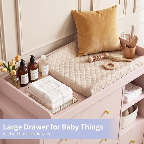 Baby Dresser with Changing Table Top Kids Dresser Pink | Nursery Dresser Wooden Small Dressers for Bedroom Baby Dresser Organizer Girls Dresser Diaper Organizer in Kuwait