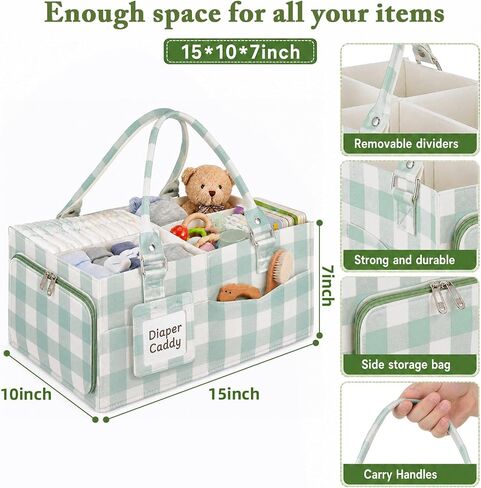 FOMIYES Baby Diaper Caddy Organizer for Diapers and Newborn Essentials | Felt Material, Large Capacity, 15 x 10 x 7 Inches, Durable, Lightweight And Portable, Removable Dividers, Multiple Pockets in Kuwait