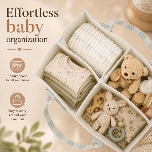 FOMIYES Baby Diaper Caddy Organizer for Diapers and Newborn Essentials | Felt Material, Large Capacity, 15 x 10 x 7 Inches, Durable, Lightweight And Portable, Removable Dividers, Multiple Pockets in Kuwait