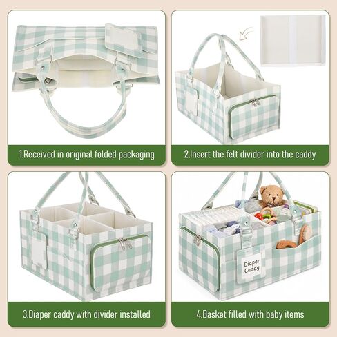 FOMIYES Baby Diaper Caddy Organizer for Diapers and Newborn Essentials | Felt Material, Large Capacity, 15 x 10 x 7 Inches, Durable, Lightweight And Portable, Removable Dividers, Multiple Pockets in Kuwait