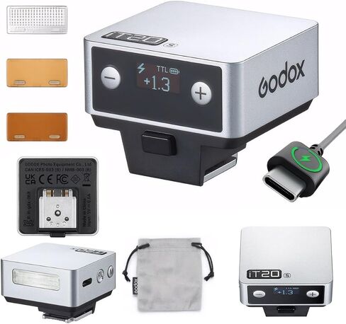 Godox IT20 C IT20C Flash for Canon,GODOX iT20C IT20 C Mini Camera Flash, TTL/Manual Modes,7.4V 300mAh Battery,1.5s Recycle,with ±⅓ Increment,Hot Shoe Triggering,Includes Spreader/Color Filter (Silver) in Saudi Arabia