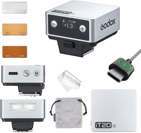 Godox IT20 C IT20C Flash for Canon,GODOX iT20C IT20 C Mini Camera Flash, TTL/Manual Modes,7.4V 300mAh Battery,1.5s Recycle,with ±⅓ Increment,Hot Shoe Triggering,Includes Spreader/Color Filter (Silver) in Saudi Arabia
