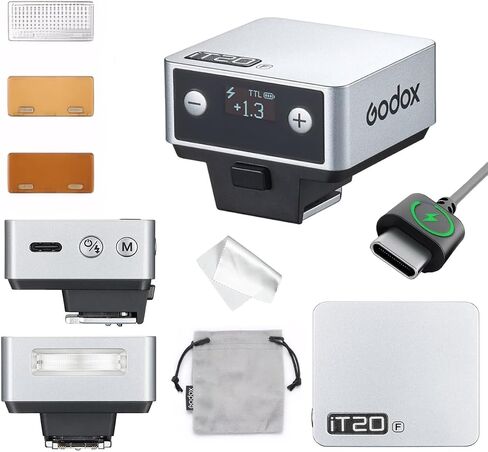 Godox IT20 C IT20C Flash for Canon,GODOX iT20C IT20 C Mini Camera Flash, TTL/Manual Modes,7.4V 300mAh Battery,1.5s Recycle,with ±⅓ Increment,Hot Shoe Triggering,Includes Spreader/Color Filter (Silver) in Saudi Arabia