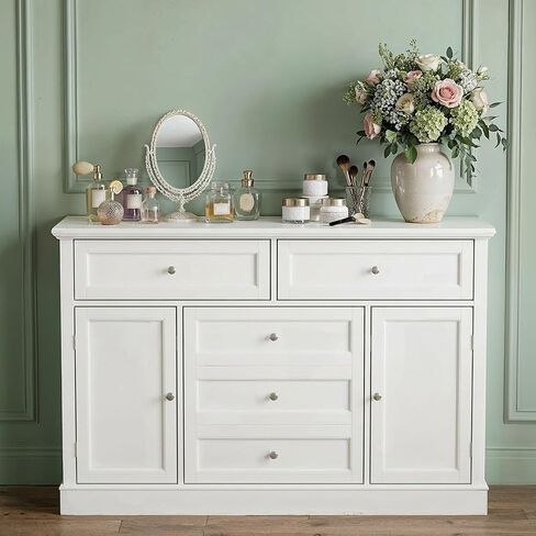 46“ Baby Dresser with Changing Table Top, White Dresser with Storage Drawers and Doors for Nursery, Multifunctional Nursery Baby Changing Table Dressers, Diaper Station Cabinet for Kids Room in Kuwait