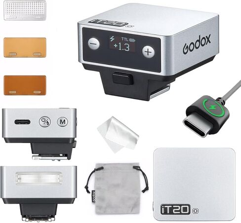 Godox IT20 C IT20C Flash for Canon,GODOX iT20C IT20 C Mini Camera Flash, TTL/Manual Modes,7.4V 300mAh Battery,1.5s Recycle,with ±⅓ Increment,Hot Shoe Triggering,Includes Spreader/Color Filter (Silver) in Saudi Arabia
