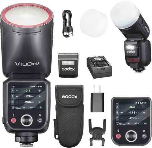 GODOX V100F Flash V100-F 100w Round Head Touchscreen Speedlite for Fuji, 2.4G Wireless with External Flash and Global Shutter Flashes Sync 1/80000s,Built-in Lithium Battery(USA Version) in Saudi Arabia