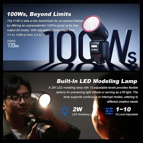 GODOX V100F Flash V100-F 100w Round Head Touchscreen Speedlite for Fuji, 2.4G Wireless with External Flash and Global Shutter Flashes Sync 1/80000s,Built-in Lithium Battery(USA Version) in Saudi Arabia
