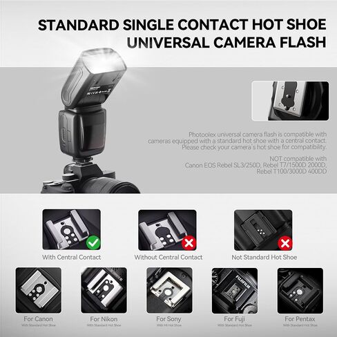 PHOTOOLEX Camera Flash for Canon Nikon Sony Panasonic Olympus Fujifilm Pentax Sigma Minolta Leica and Other SLR Digital and Digital Cameras with Single Contact Hot Shoe in Kuwait