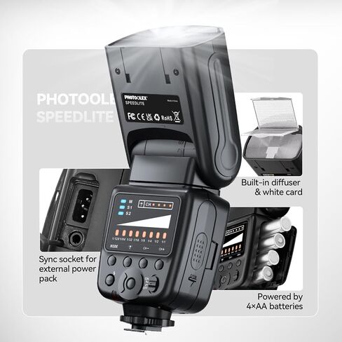 PHOTOOLEX Camera Flash for Canon Nikon Sony Panasonic Olympus Fujifilm Pentax Sigma Minolta Leica and Other SLR Digital and Digital Cameras with Single Contact Hot Shoe in Kuwait