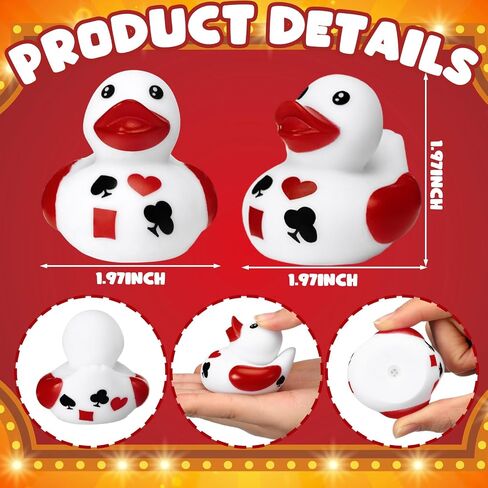 Leyndo 24 Pcs Poker Rubber Duck Bulk Casino Birthday Party Decoration Favors Red Black White Casino Duck for Floating Pool Squeaky for Gifts Poker Party Supplies in Kuwait