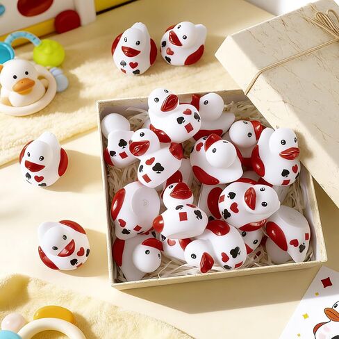 Leyndo 24 Pcs Poker Rubber Duck Bulk Casino Birthday Party Decoration Favors Red Black White Casino Duck for Floating Pool Squeaky for Gifts Poker Party Supplies in Kuwait