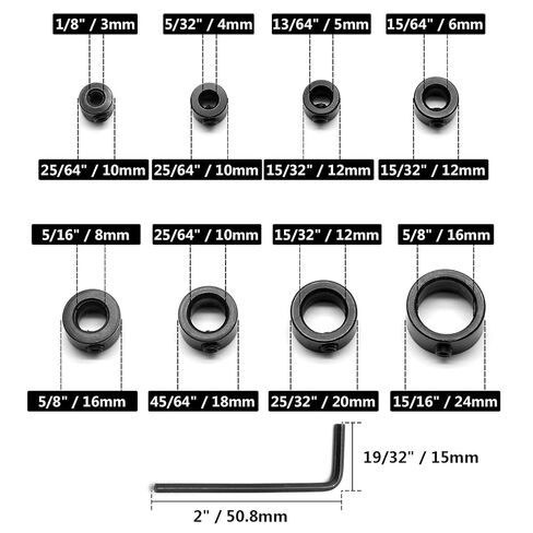 8Pcs Drill Bit Depth Stop Collar Set | Metal Shaft Screw Collar, Include 1/8", 5/32", 13/64", 15/64", 5/16", 25/64", 15/32", 5/8" in Kuwait