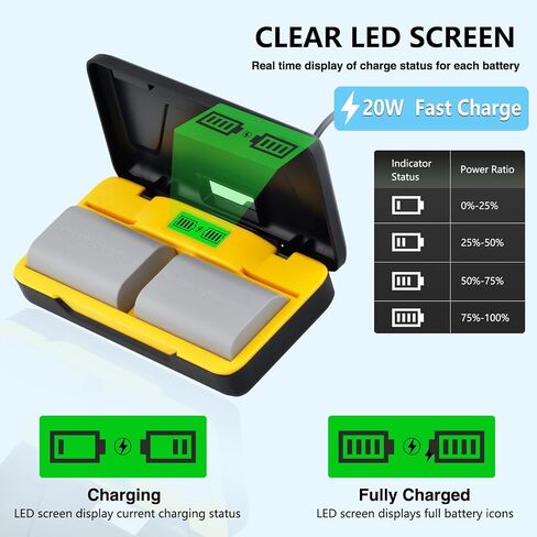 2-Pack 2850mAh LP-E6P LP-E6N LP-E6 LP-E6NH Battery & PD20W Fast Charger+SD Card Slots – Compatible with Canon EOS R5, R5II, R6, R7, 5D (II/III/IV), 5DS, 5DS R, 6D, 7D, 60D-90D, XC10 in Kuwait