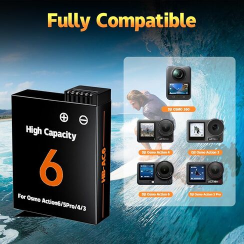 2-Pack 2800mAh Battery Kit for DJI Osmo Action 6 5 Pro 4 3 | 3-Channel Fast Charging Hub,Compatible for DJI OSMO Action 6, Action 5 Pro, Action 4, Action 3, OSMO 360 Cameras in Saudi Arabia