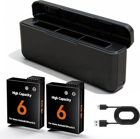 2-Pack 2800mAh Battery Kit for DJI Osmo Action 6 5 Pro 4 3 | 3-Channel Fast Charging Hub,Compatible for DJI OSMO Action 6, Action 5 Pro, Action 4, Action 3, OSMO 360 Cameras in Saudi Arabia