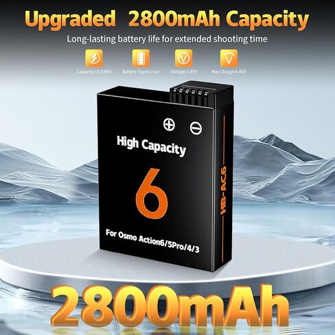 2-Pack 2800mAh Battery Kit for DJI Osmo Action 6 5 Pro 4 3 | 3-Channel Fast Charging Hub,Compatible for DJI OSMO Action 6, Action 5 Pro, Action 4, Action 3, OSMO 360 Cameras in Saudi Arabia