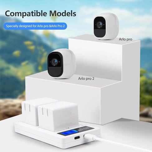 2-Pack Batteries Compatible with Arlo Pro, Arlo Pro 2 (VMA4400) | Upgraded 7.2V Rechargeable Lithium Li-ion Batteries Pack with Dual LCD Charger in Saudi Arabia