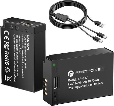 FirstPower 2-Pack LP-E17 Battery Compatible with Canon EOS R8 R10 R50 R100 RP, Rebel T8i T7i T6i T6s SL2 SL3, EOS M3 M5 M6, 77D 200D 750D 760D Camera,1450mAh with USB-C Port in Kuwait