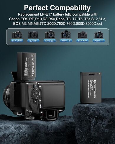 FirstPower 2-Pack LP-E17 Battery Compatible with Canon EOS R8 R10 R50 R100 RP, Rebel T8i T7i T6i T6s SL2 SL3, EOS M3 M5 M6, 77D 200D 750D 760D Camera,1450mAh with USB-C Port in Kuwait