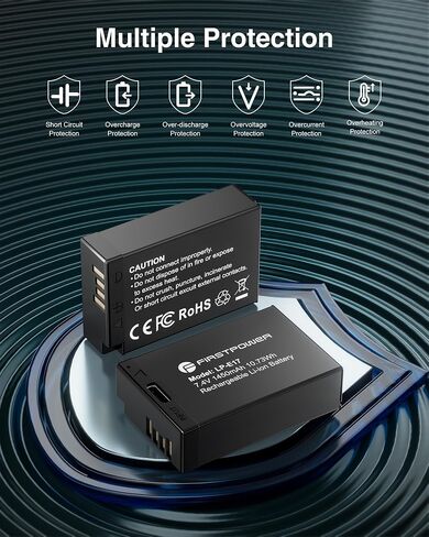 FirstPower 2-Pack LP-E17 Battery Compatible with Canon EOS R8 R10 R50 R100 RP, Rebel T8i T7i T6i T6s SL2 SL3, EOS M3 M5 M6, 77D 200D 750D 760D Camera,1450mAh with USB-C Port in Kuwait