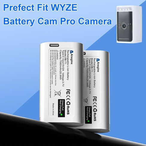 anegine WBAT1 Battery Cam Pro Upgraded 7000mAh Removable Battery Pack Replacement for Wyze Cam Pro 2K Camera with Type-C Direct Charging Port (2-Pack) in Kuwait