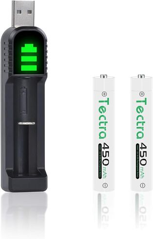 Tectra 2X AAAA Batteries, Ni-MH AAAA Rechargeable Battery + LED USB Charger for Surface Pen, Active Stylus, LED Candle, Flashlight, Portable CD, MP3 Players, Digital Camera and More in Kuwait