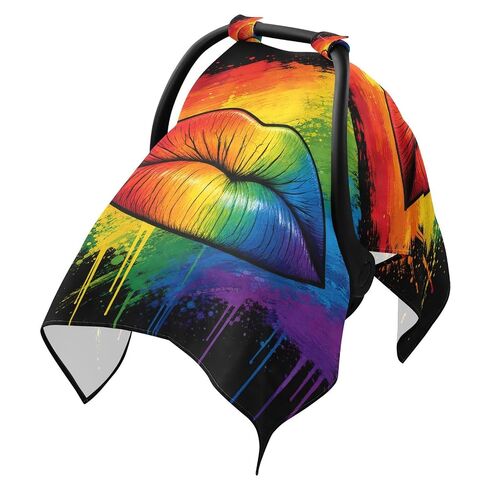 Rainbow Pride Print Baby Car Seat Cover Carseat Canopy Cover | Muslin-like Cotton Blend, Breathable, Multi-use, Newborn Essentials Must Haves, Fits Most Strollers, for Babies Boys Girls in Kuwait