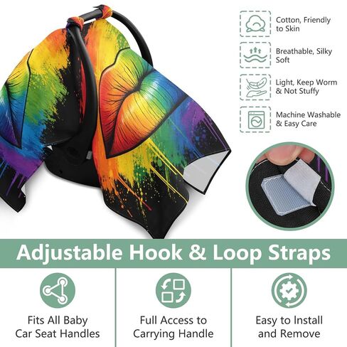 Rainbow Pride Print Baby Car Seat Cover Carseat Canopy Cover | Muslin-like Cotton Blend, Breathable, Multi-use, Newborn Essentials Must Haves, Fits Most Strollers, for Babies Boys Girls in Kuwait