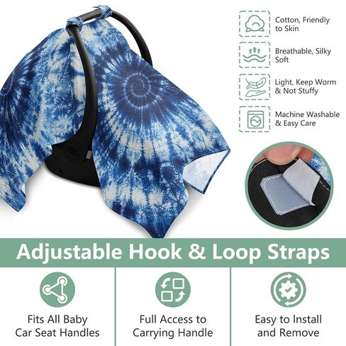 Tie Dye Pattern Baby Car Seat Cover Infant Car Seat Canopy | Muslin-like Cotton Blend, Breathable, Multi-use, Newborn Essentials Must Haves, Fits Most Strollers, for Babies Boys Girls in Kuwait