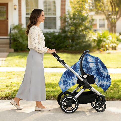 Tie Dye Pattern Baby Car Seat Cover Infant Car Seat Canopy | Muslin-like Cotton Blend, Breathable, Multi-use, Newborn Essentials Must Haves, Fits Most Strollers, for Babies Boys Girls in Kuwait