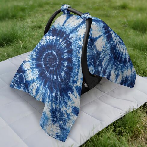 Tie Dye Pattern Baby Car Seat Cover Infant Car Seat Canopy | Muslin-like Cotton Blend, Breathable, Multi-use, Newborn Essentials Must Haves, Fits Most Strollers, for Babies Boys Girls in Kuwait