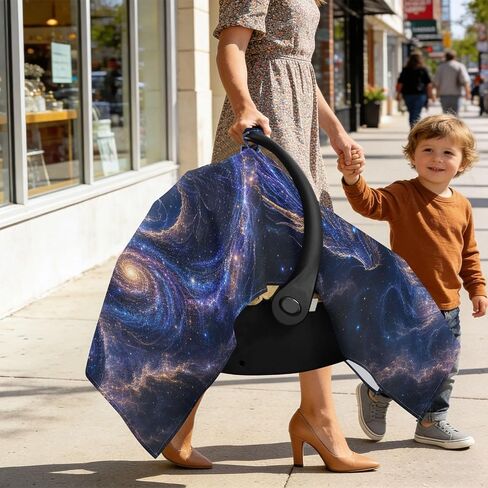 Dragon Galaxy Pattern Baby Car Seat Cover Stroller Shade | Muslin-like Cotton Blend, Breathable, Multi-use, Newborn Essentials Must Haves, Fits Most Strollers, for Babies Boys Girls in Kuwait