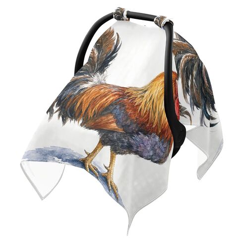 Rooster Pattern Baby Car Seat Cover Infant Carseat Canopy | Muslin-like Cotton Blend, Breathable, Multi-use, Newborn Essentials Must Haves, Fits Most Strollers, for Babies Boys Girls in Kuwait