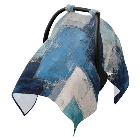 Turquoise Pattern Baby Car Seat Cover Baby Carrier Cover | Muslin-like Cotton Blend, Breathable, Multi-use, Newborn Essentials Must Haves, Fits Most Strollers, for Babies Boys Girls in Kuwait