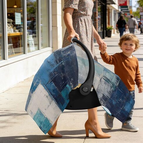 Turquoise Pattern Baby Car Seat Cover Baby Carrier Cover | Muslin-like Cotton Blend, Breathable, Multi-use, Newborn Essentials Must Haves, Fits Most Strollers, for Babies Boys Girls in Kuwait
