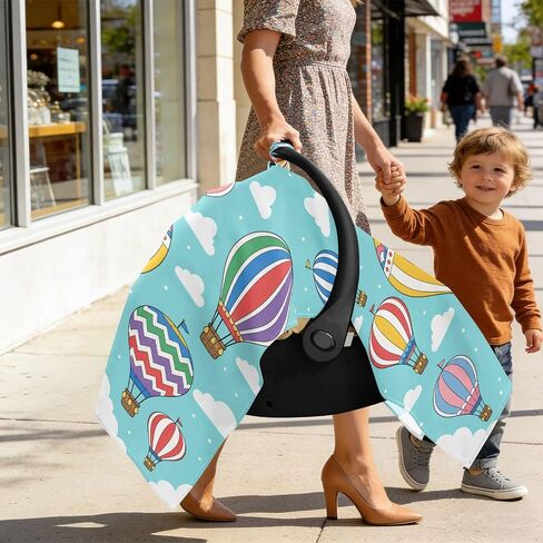 Hot Air Balloons Print Baby Car Seat Cover Nursing Cover | Muslin-like Cotton Blend, Breathable, Multi-use, Newborn Essentials Must Haves, Fits Most Strollers, for Babies Boys Girls in Kuwait