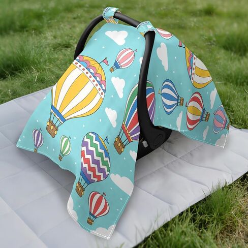 Hot Air Balloons Print Baby Car Seat Cover Nursing Cover | Muslin-like Cotton Blend, Breathable, Multi-use, Newborn Essentials Must Haves, Fits Most Strollers, for Babies Boys Girls in Kuwait