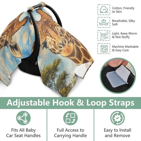 Giraffe Head Pattern Baby Car Seat Cover Baby Carrier Cover | Muslin-like Cotton Blend, Breathable, Multi-use, Newborn Essentials Must Haves, Fits Most Strollers, for Babies Boys Girls in Kuwait