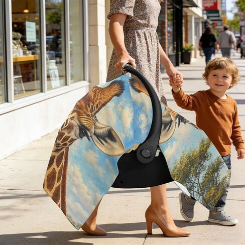 Giraffe Head Pattern Baby Car Seat Cover Baby Carrier Cover | Muslin-like Cotton Blend, Breathable, Multi-use, Newborn Essentials Must Haves, Fits Most Strollers, for Babies Boys Girls in Kuwait