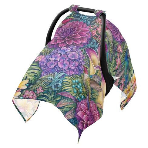 Hummingbird Print Baby Car Seat Cover Stroller Shade | Muslin-like Cotton Blend, Breathable, Multi-use, Newborn Essentials Must Haves, Fits Most Strollers, for Babies Boys Girls in Kuwait