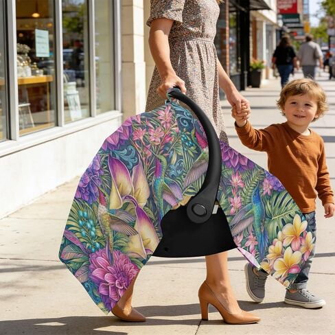 Hummingbird Print Baby Car Seat Cover Stroller Shade | Muslin-like Cotton Blend, Breathable, Multi-use, Newborn Essentials Must Haves, Fits Most Strollers, for Babies Boys Girls in Kuwait